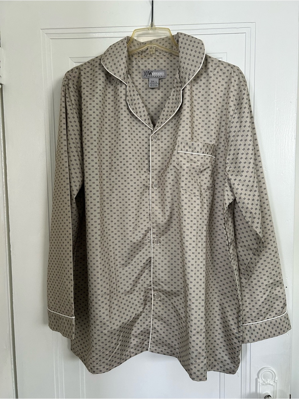 Pajama Shirt XL Long Sleeves Collar Piping Pocket Beige Men’s Unisex Retro